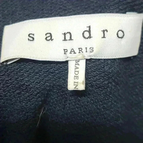 SANDRO Paris Ready Knitted-Panel Jersey Mini Dress Navy Blue Women's Size 8 US - Picture 13 of 15